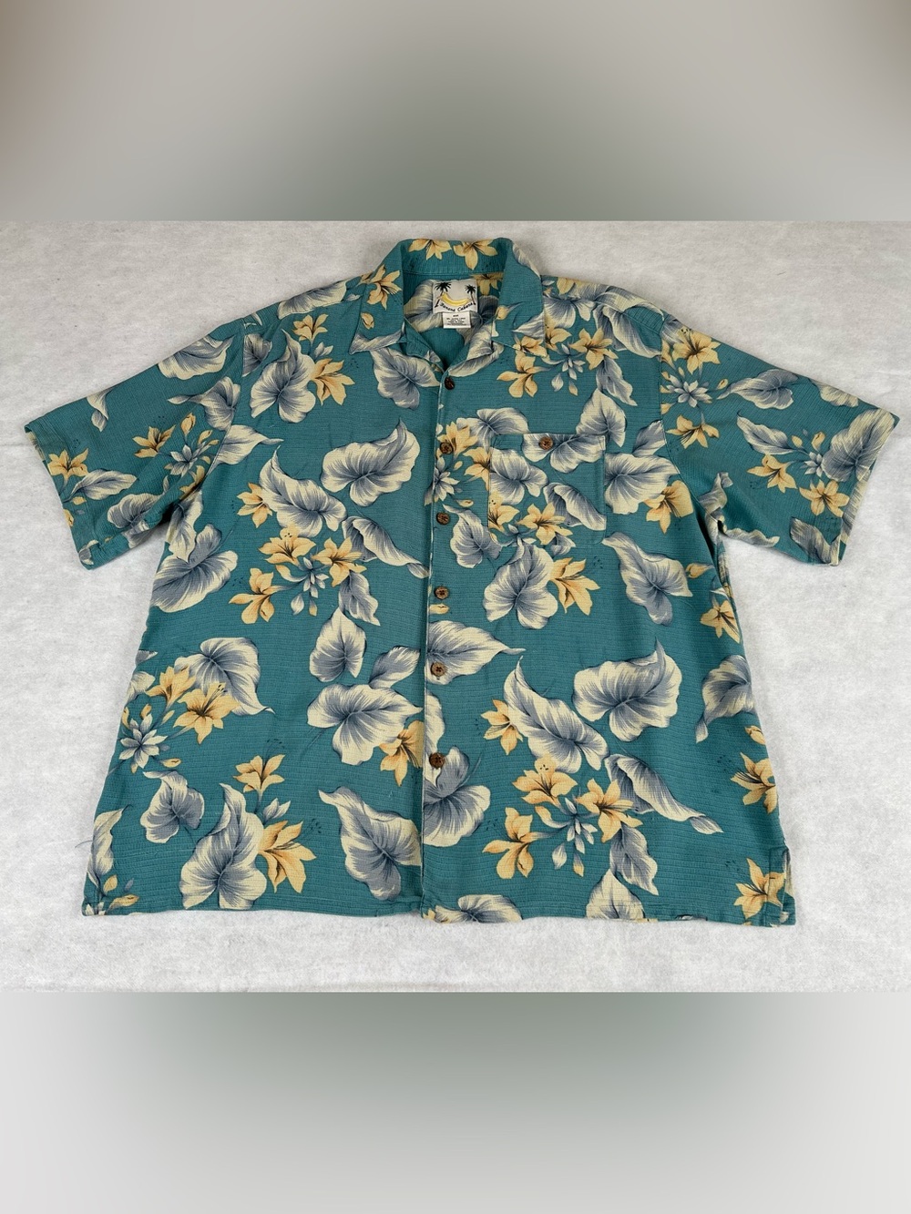 Banana Cabana Shirt Mens XL Blue 100% Silk Floral Hawaiian Camp Short Sleeve